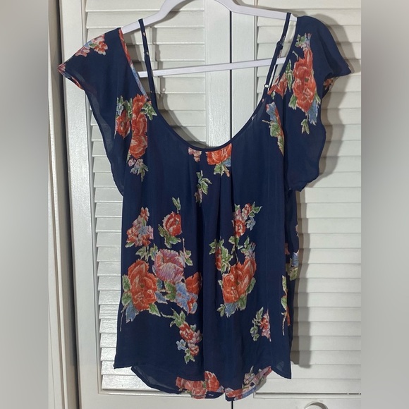Joie Navy Blue Floral Sheer Blouse, Size M, 100% Silk, Adjustable Straps - Picture 2 of 5